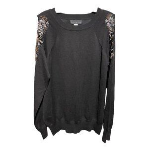 Simply Style Black Cold‎ Shoulder Rhinestone Long Sleeve Sweater